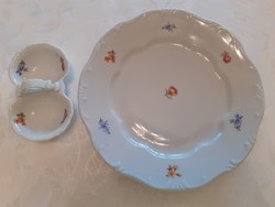 Régi 1 db barokk Zsolnay porcelán lapos tányér virágos