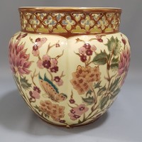 Zsolnay pillangós kézzel festett nagy porcelán kaspó