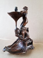 Szecessziós bronzírozott ón figurális asztali lámpa
