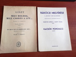 Liszt: Mily boldog.. Kacsóh Pongrácz: Rákóczi megtérése,antik kotta zongorára 1953, 1955