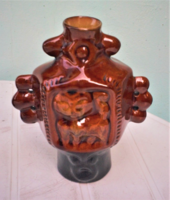 Retro brown glazed ceramic kitten-mica tv, 19 cm