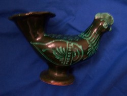 Tile vase, signed work of folk artist Sándor Kántor from Karcag. With rare green glaze