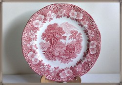 Enoch Wedgwood "Woodland" nagyméretű,angol fajansz, pink mintás, kerek kínáló tál