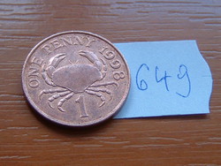 Guernsey 1 Penny 1998 Large Crab Copper Coated Steel # 649