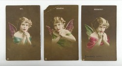 1H959 Régi portré képeslap HIT-REMÉNY-SZERETET 3 darab