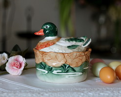 Beautiful hand painted duck ceramic sugar bowl