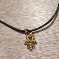 Just for it !! New! Copper-bronze hamsa hand on leather chain