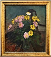 Benkhard Ágost (1882 - 1961) Virágcsendélet c. festmény 95x85cm Eredeti Garanciával !