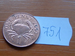 Guernsey 1 Penny 2003 Large Crab Copper Coated Steel # 751
