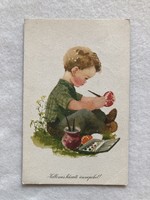 Régi Húsvéti képeslap, rajzos levelezőlap - Demjén Zsuzsa rajz