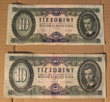 2 db 10 forintos bankjegy 1962 - 1969
