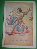Antik 1920-30. Kaszás Jámbor humoros képeslap : Az asszony verve jó .képek szerint Barasits