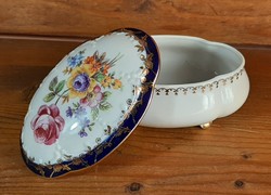 Régi vintage rózsás fedeles porcelán ékszertartó