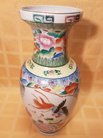 40 cm magas Kínai gyönyörűséges váza, kakas násztáncos, mesebeli színes virágokkal