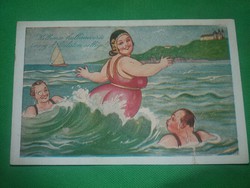 Antique 1920-30. Kaszás pious humorous postcard: the mermaid of Lake Balaton