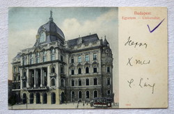 Antik Budapest képeslap Egyetem villamos  Taussig A. Bp   1908