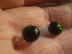 Glass-fused dark green glitter pin earrings - regular shape