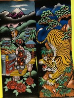 2 Asian paintings, including 1 canvas painting depicting the life of a tiger and 1 lady