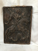 Sárkányölő Szent György kerámia falikép olvashatatlan szignálással