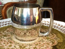 Silver-plated alpaca, glossy, old, barrel-shaped beer mug