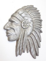 Régi retro 26 cm es alumínium indiánfej fém falidísz indián fali kép
