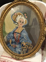 Oval blondel picture frame inside tapestry rococo lady needlework
