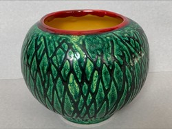 Retro handicraft green ceramic pot / vase, marked
