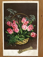 Antique old tulip floral postcard