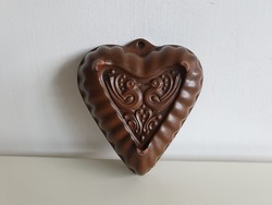 Régi népi mázas kerámia sütőforma szív alakú galambos falidísz kuglóf sütőtál