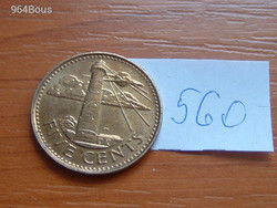 Barbados 5 cents 2008 lighthouse south point lighthouse, brass plated steel # 560