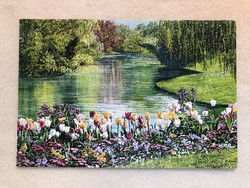 Tájkép, tulipánokkal képeslap, postatiszta