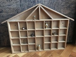 7 pcs mini copper object sculpture + shelf (clock, mortar, jug, jug ..) with wall bracket
