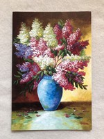 Virágos képeslap, postatiszta   - " Orgonák vázában "