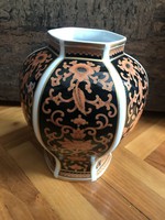 Régi Hutschenreuther porcelán váza csodaszép fekete arany narancs