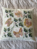 End of summer sale! Butterflies and leaves - very nice cross-stitch cushion cover