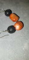 Large coral lava earrings with silver hook