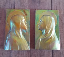 Antik Zsolnay eozin mázas Mária és Jézus fali dísz