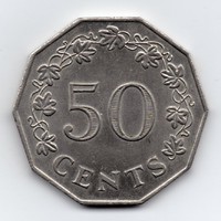 Málta 50 cent, 1972, aUNC