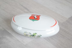 Hollóházi porcelán ékszertartó bonbonier Kecskemét címerrel