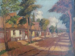 István Igavai varga (1895-1978): Kunhegyesi street. Marked oil painting.