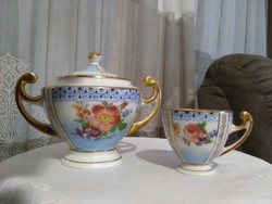 Imperial empire with royal blue gold and floral pattern Czech porcelain sugar cup with coffee cup