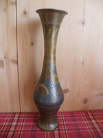Indian copper vase with engraved mark, densely chiseled, painted in beautiful colors - capri -