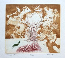 Badacsonyi Sándor (1949-) Sivatagi álom (1980 körül) című rézkarca /18x20 cm/