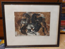 Extraordinary equestrian etching in a beautiful frame