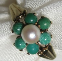 Antique 8 carat turquoise and akoya pearl ring