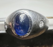 1 Ft-ról! Caboshon 18 karátos, 5,6 gramm Briliáns (0,1Ct)/Caboshon (kb. 1Ct) Kék Zafír Arany gyűrű.