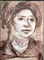 Béla Czóbel: portrait of young girl - original etching