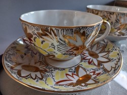 Lomonosov LFZ luxus kávés teás szett, csésze és kistányér, arany kamilla dekor, 2 db