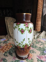 Antik szecessziós kézzel festett nagyméretű tejüveg váza