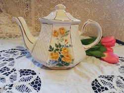 Old porcelain English sadler teapot with yellow English roses for sale!